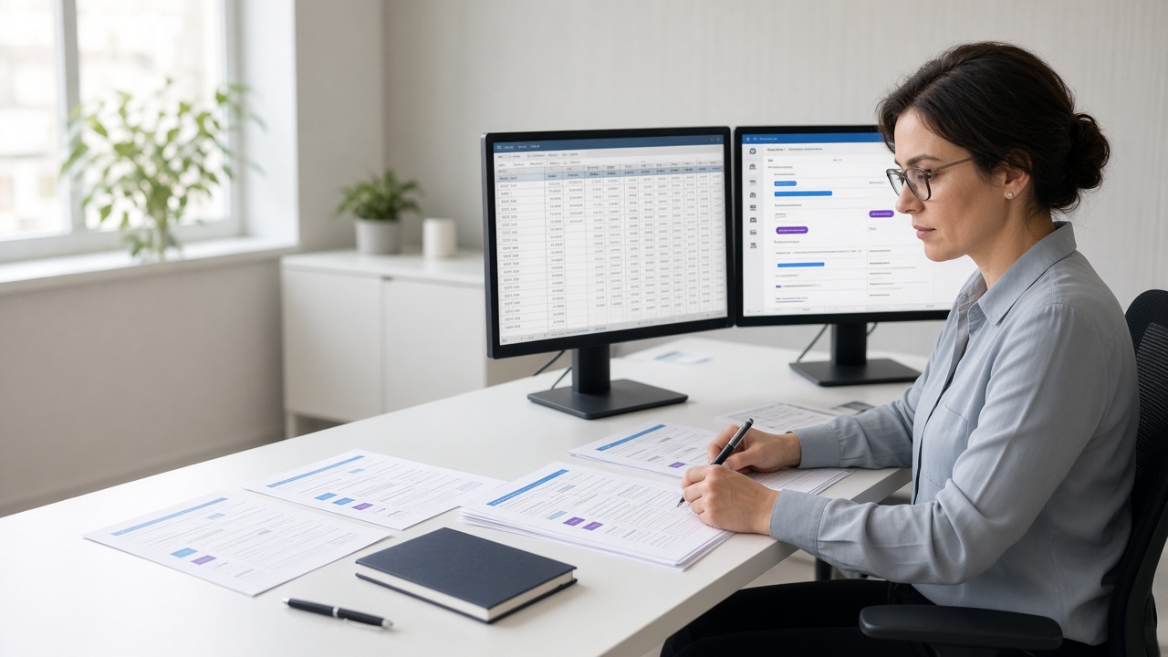 Professionnelle comparant les mêmes données entre plusieurs outils métier