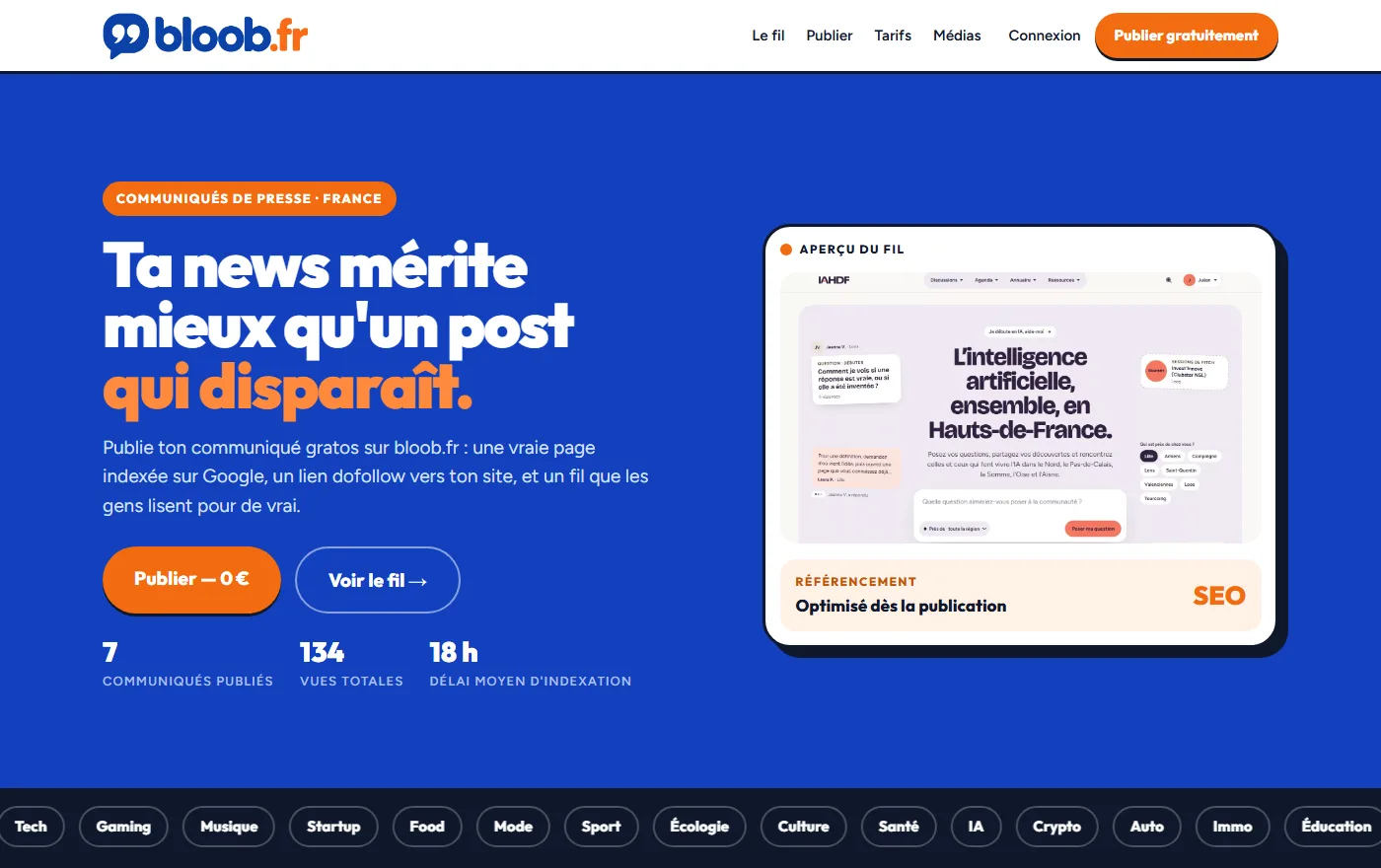 bloob, publication gratuite de communiqués de presse