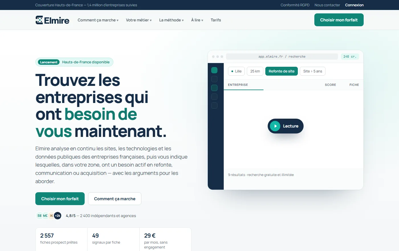 Elmire, détection des entreprises qui ont un besoin actif