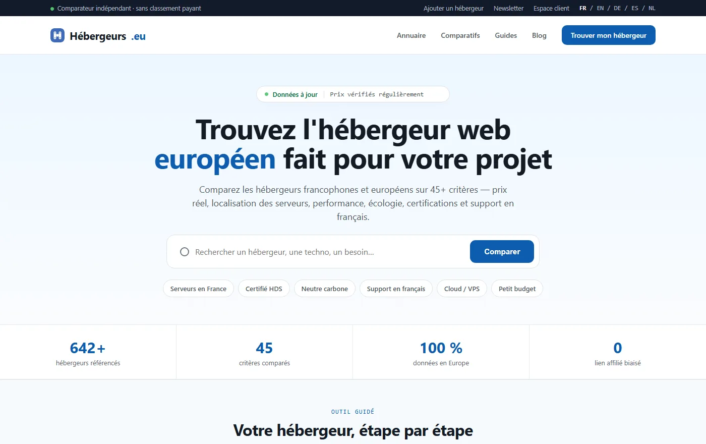 Hébergeurs.eu, comparateur d'hébergeurs web européens